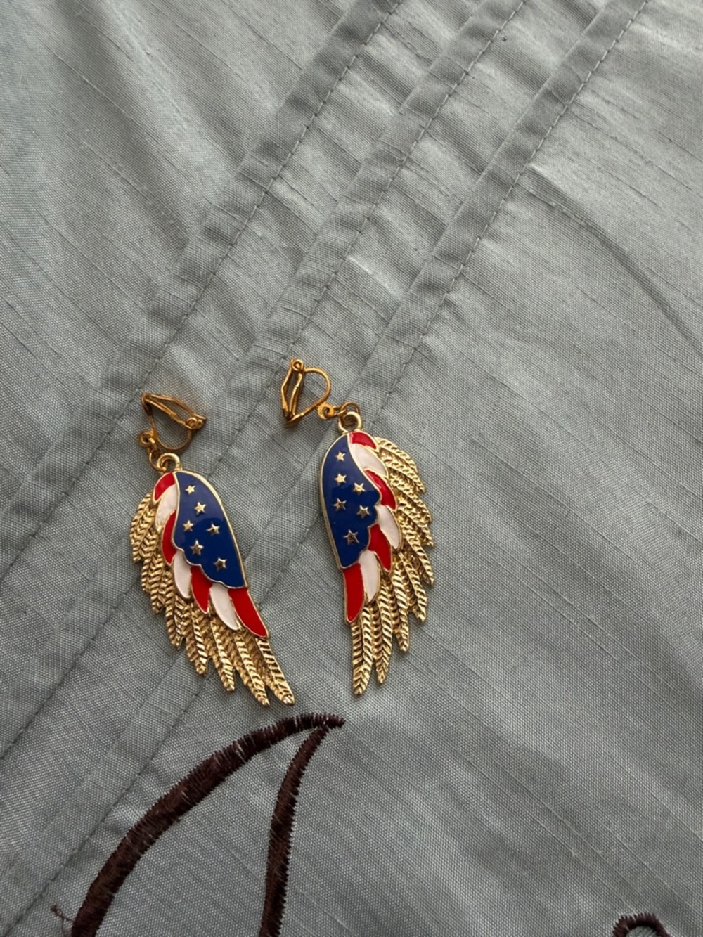 Amazon Essentials Gold-Tone Wing Earrings with Red White and Blue Enamel